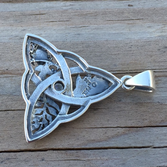 Oak Ash Thorn Pendant 925 Sterling Silver Triskele Goddess Moonstone Peter Stone - Picture 5 of 8